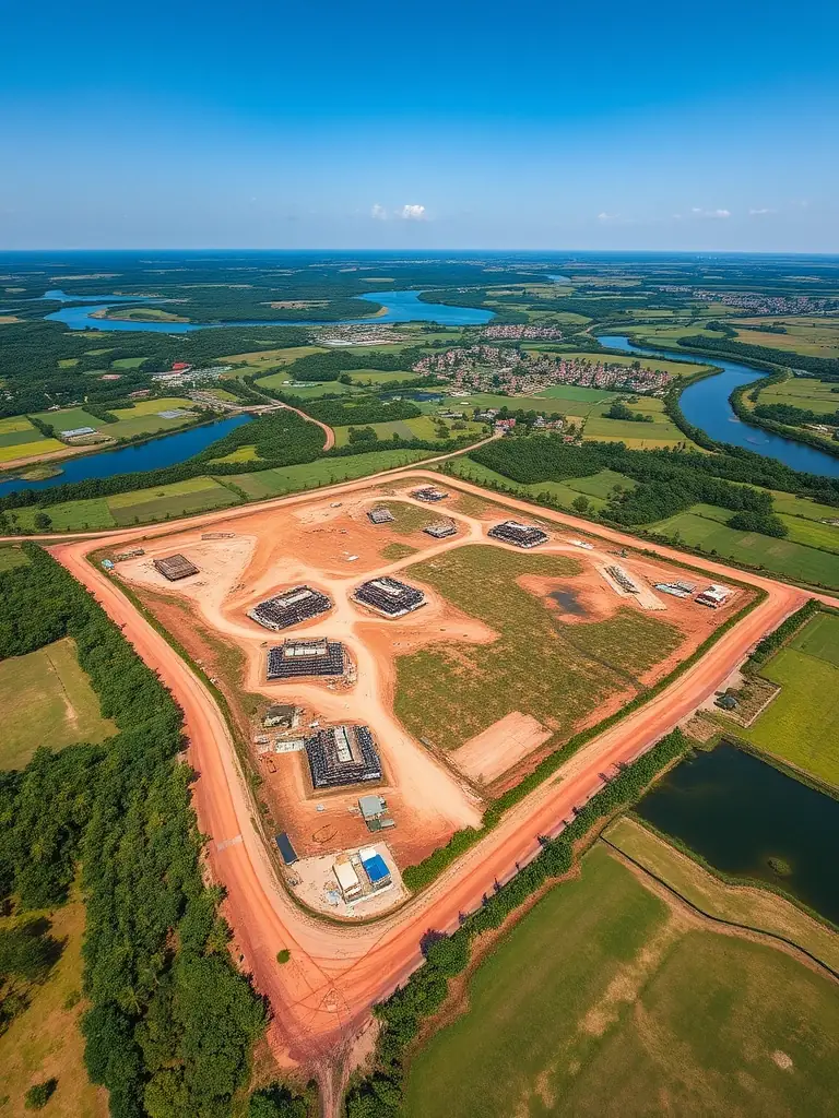 An aerial view of a thriving development project on a plot of land in southern Sri Lanka, showcasing the potential for investment and growth.
