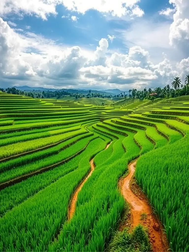 A picturesque view of a rice paddy field plot in Kabalana, Sri Lanka, ideal for an eco-friendly resort or sustainable living project.