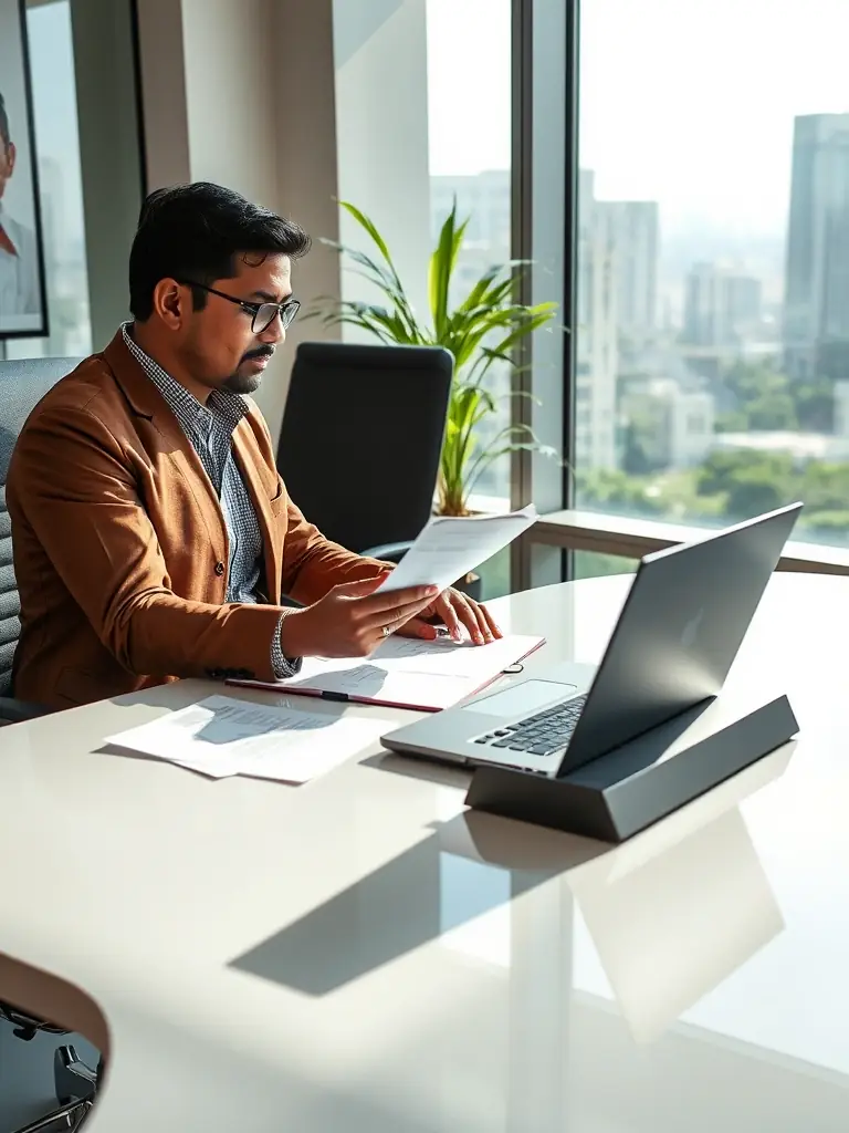 A modern office environment where Ceylon Properties consultants are assisting a foreign investor with the documentation required to establish a company in Sri Lanka.