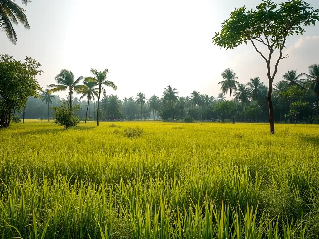A lush green land plot in Galle, Sri Lanka, showcasing its natural beauty and potential for development. The image should convey a sense of tranquility and opportunity.