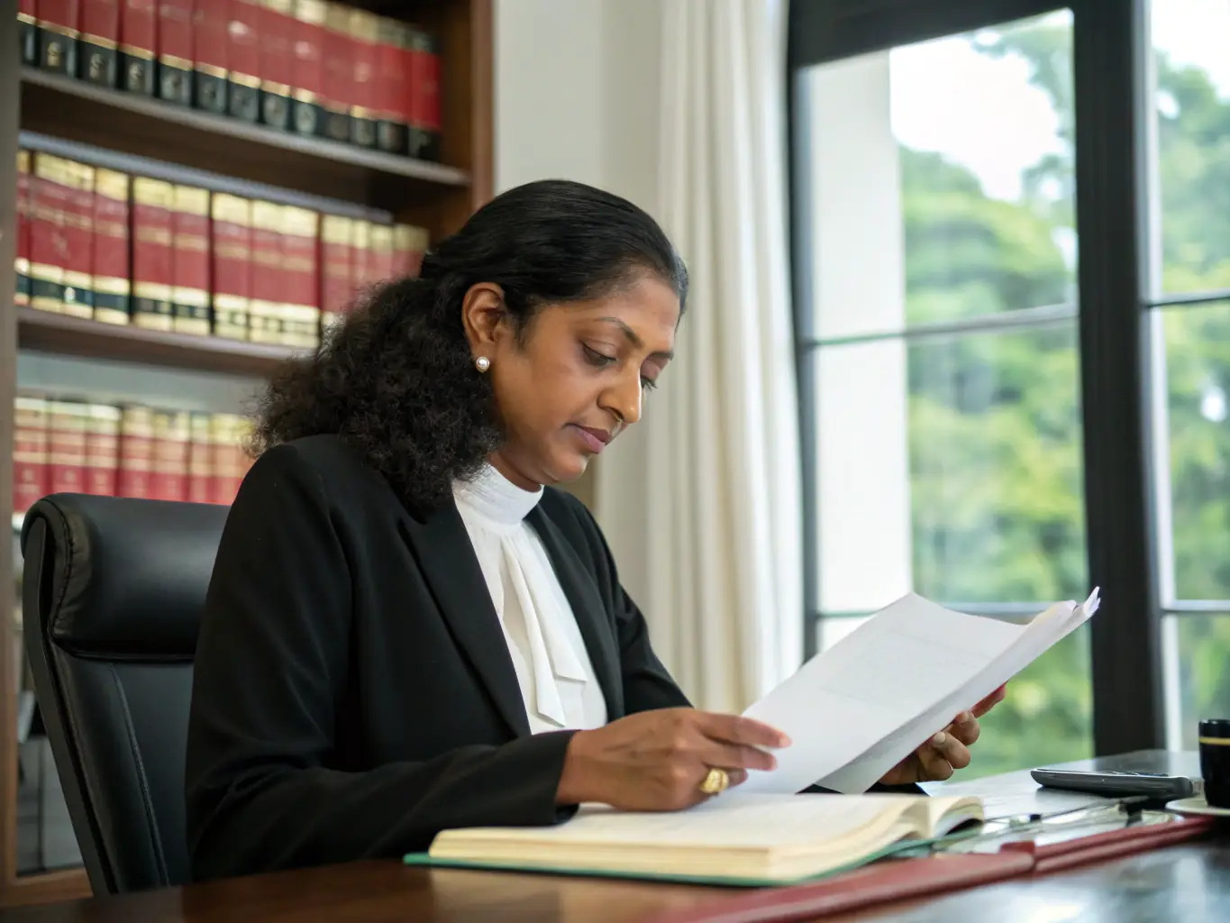 A professional lawyer reviewing legal documents related to a land purchase in Sri Lanka, emphasizing the importance of due diligence and legal compliance for foreign investors.